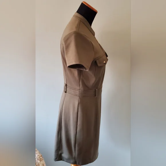 Guess Olive Green Zip-Front Short Sleeve Dress - Picture 8 of 10